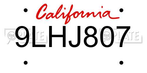 9LHJ807 California License Plate