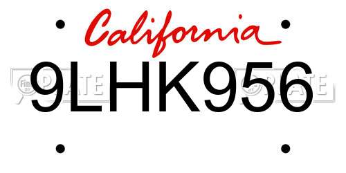 9LHK956 California License Plate