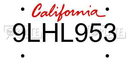 9LHL953 California License Plate