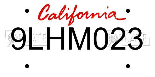 9LHM023 California License Plate