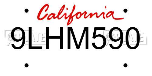 9LHM590 California License Plate