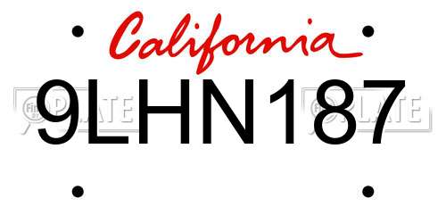 9LHN187 California License Plate