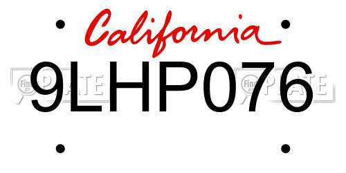 9LHP076 California License Plate