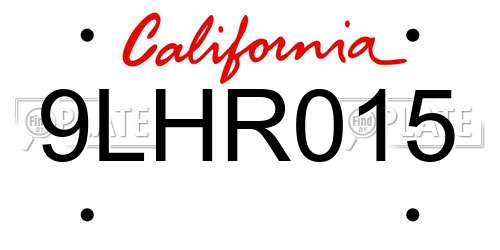 9LHR015 California License Plate