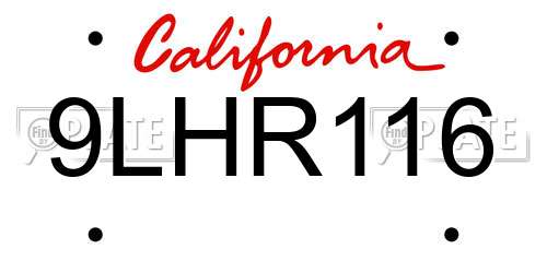 9LHR116 California License Plate