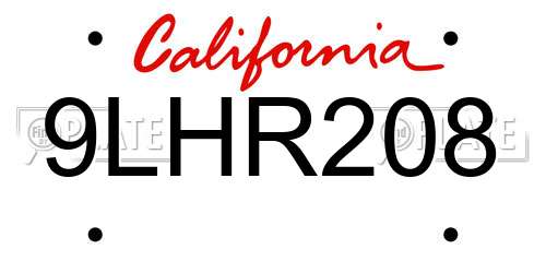 9LHR208 California License Plate