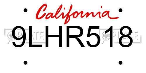 9LHR518 California License Plate