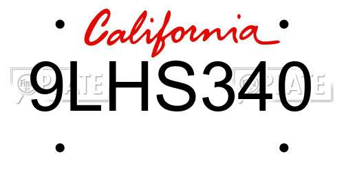9LHS340 California License Plate