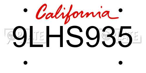 9LHS935 California License Plate