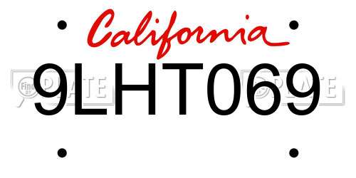 9LHT069 California License Plate