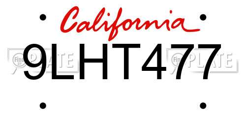 9LHT477 California License Plate