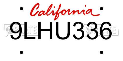 9LHU336 California License Plate