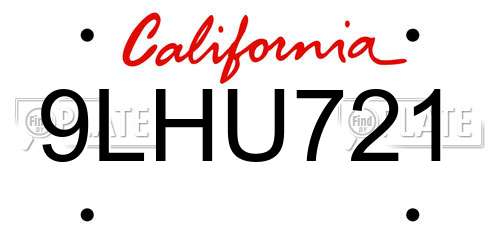 9LHU721 California License Plate