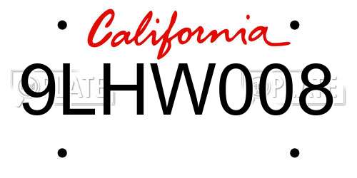9LHW008 California License Plate