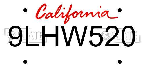 9LHW520 California License Plate