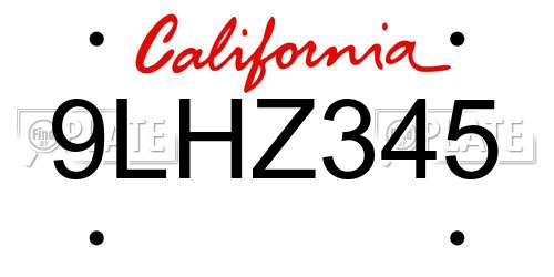 9LHZ345 California License Plate
