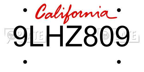 9LHZ809 California License Plate