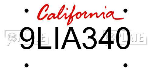 9LIA340 California License Plate