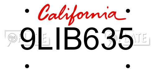 9LIB635 California License Plate
