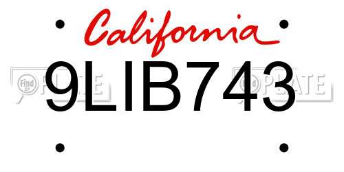 9LIB743 California License Plate