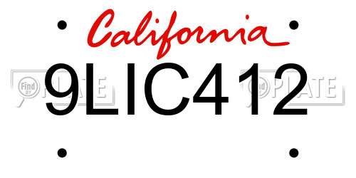 9LIC412 California License Plate