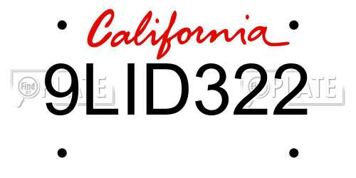 9LID322 California License Plate