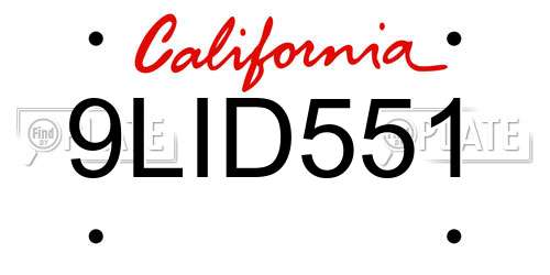 9LID551 California License Plate