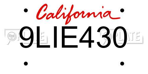 9LIE430 California License Plate