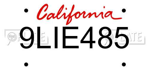 9LIE485 California License Plate