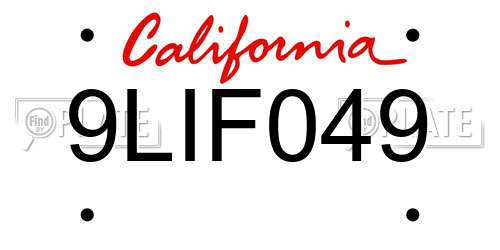 9LIF049 California License Plate