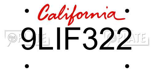 9LIF322 California License Plate