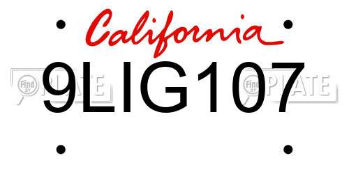 9LIG107 California License Plate