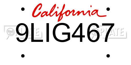9LIG467 California License Plate
