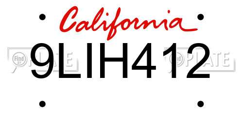 9LIH412 California License Plate