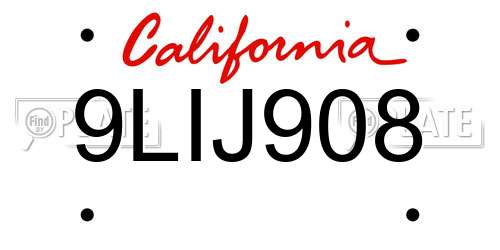 9LIJ908 California License Plate