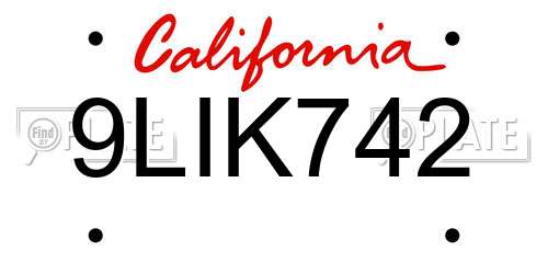 9LIK742 California License Plate