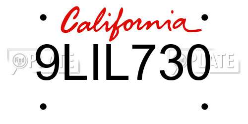 9LIL730 California License Plate