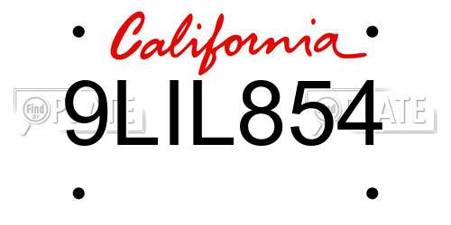 9LIL854 California License Plate