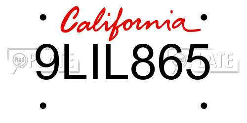 9LIL865 California License Plate