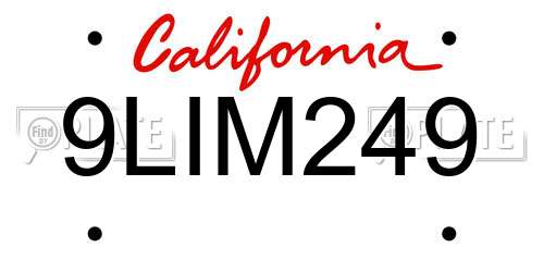 9LIM249 California License Plate