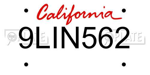 9LIN562 California License Plate