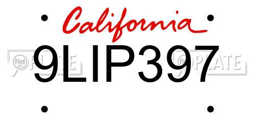 9LIP397 California License Plate