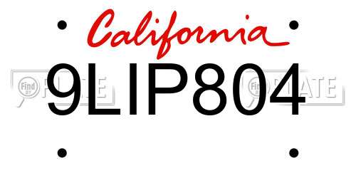9LIP804 California License Plate