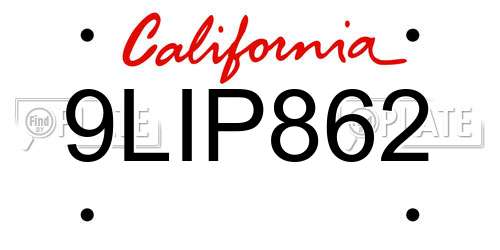 9LIP862 California License Plate