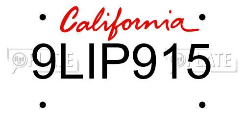 9LIP915 California License Plate