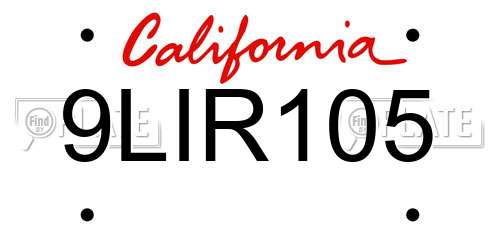 9LIR105 California License Plate