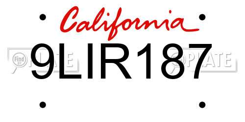 9LIR187 California License Plate