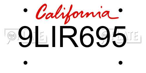 9LIR695 California License Plate
