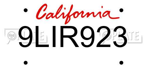 9LIR923 California License Plate