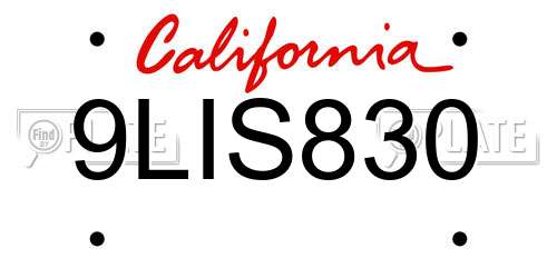 9LIS830 California License Plate